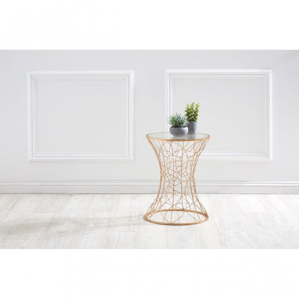 Lexa Concave Table, Iron, Glass, Gold