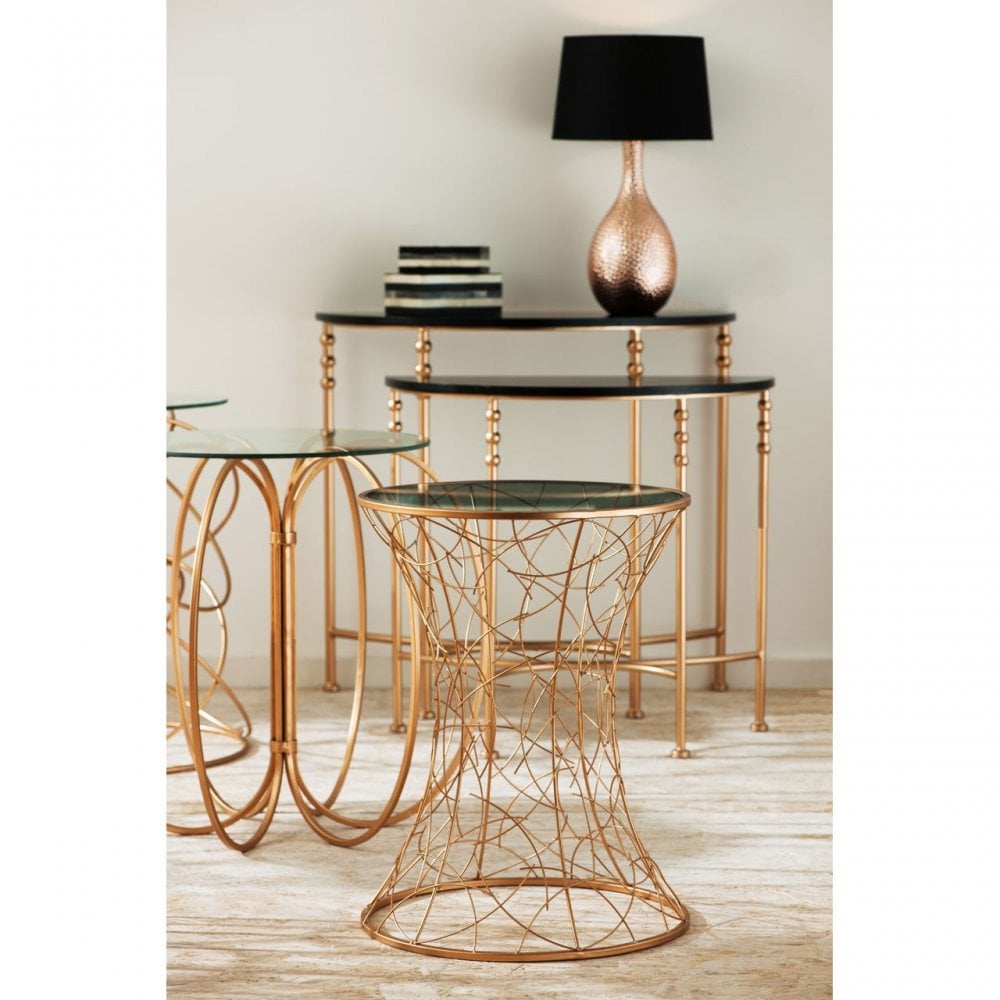 Lexa Concave Table, Iron, Glass, Gold