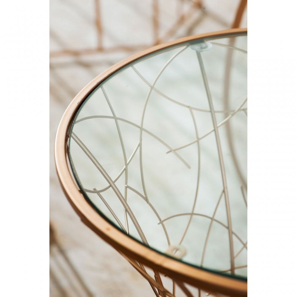 Lexa Concave Table, Iron, Glass, Gold