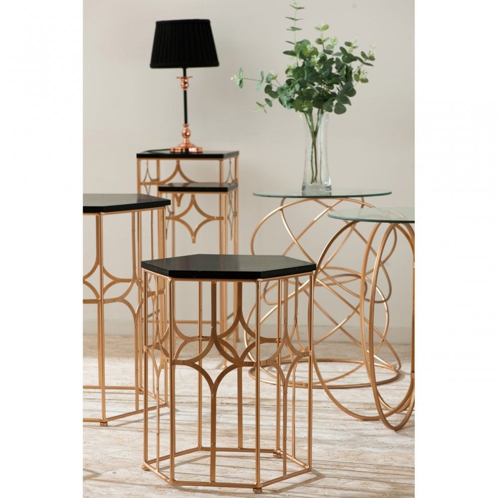 Lexa Circles Table, Iron, Tempered Glass, Gold