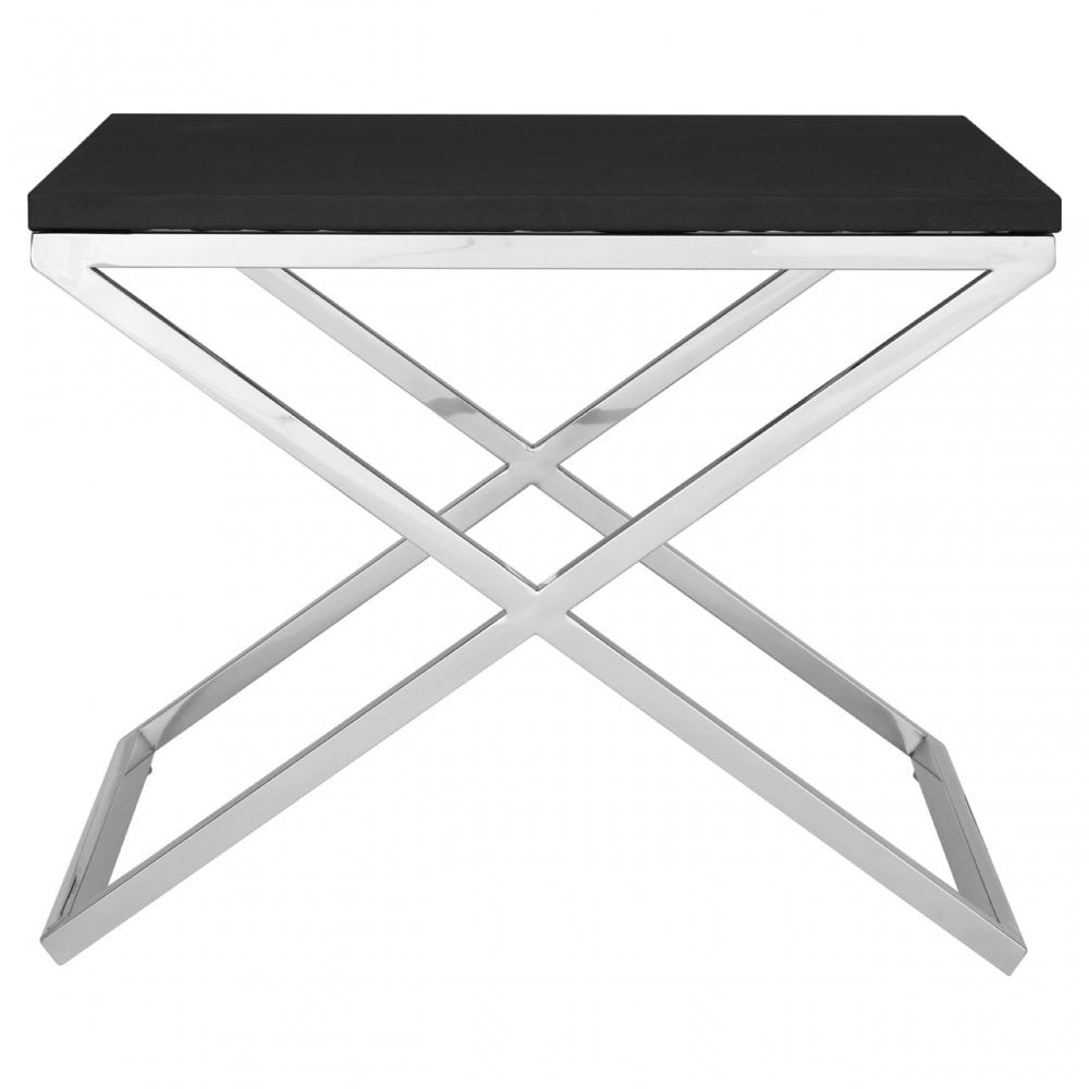 Tribute End Table, Leather, Stainless Steel, Black