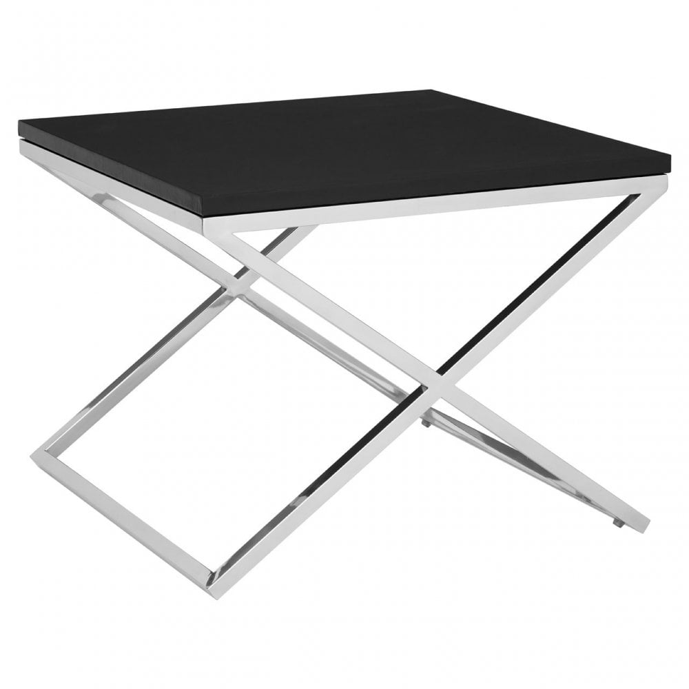 Tribute End Table, Leather, Stainless Steel, Black