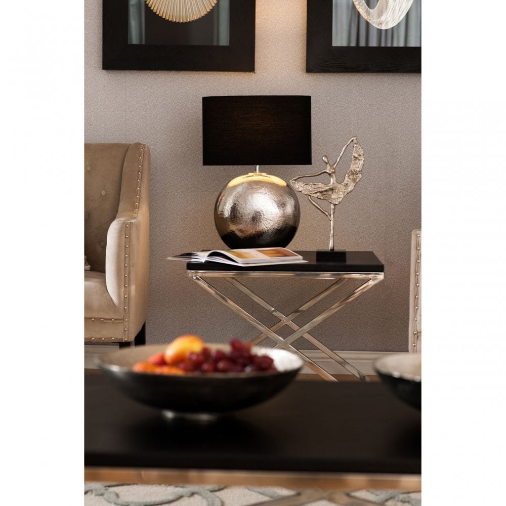 Tribute End Table, Leather, Stainless Steel, Black