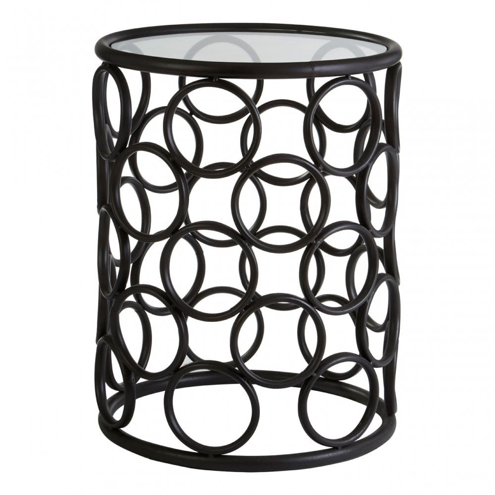 Antalya Round Side Table, Tempered Glass, Black