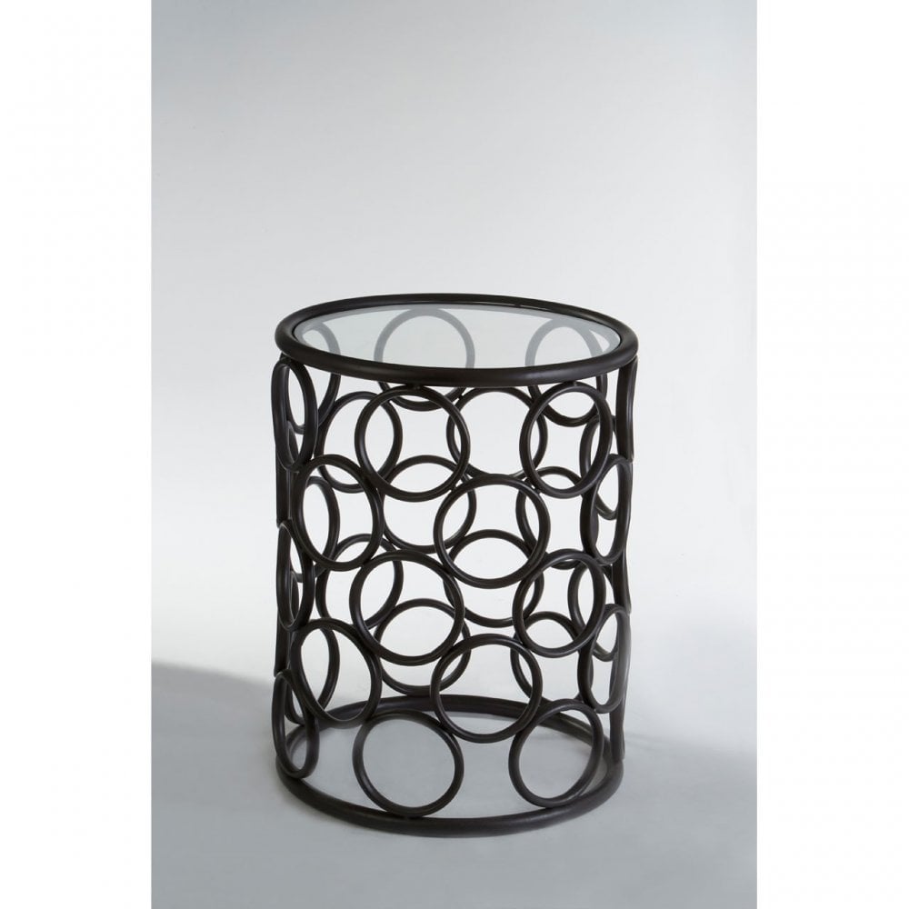 Antalya Round Side Table, Tempered Glass, Black