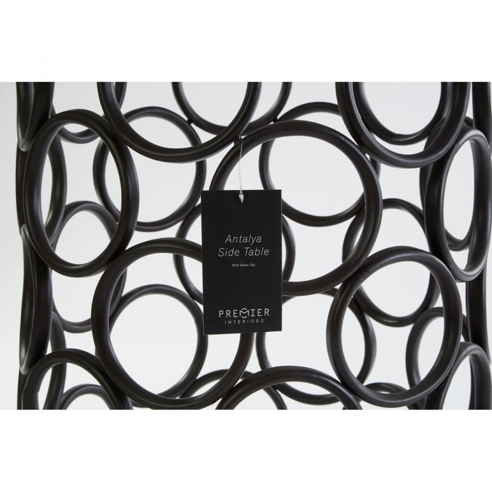 Antalya Round Side Table, Tempered Glass, Black