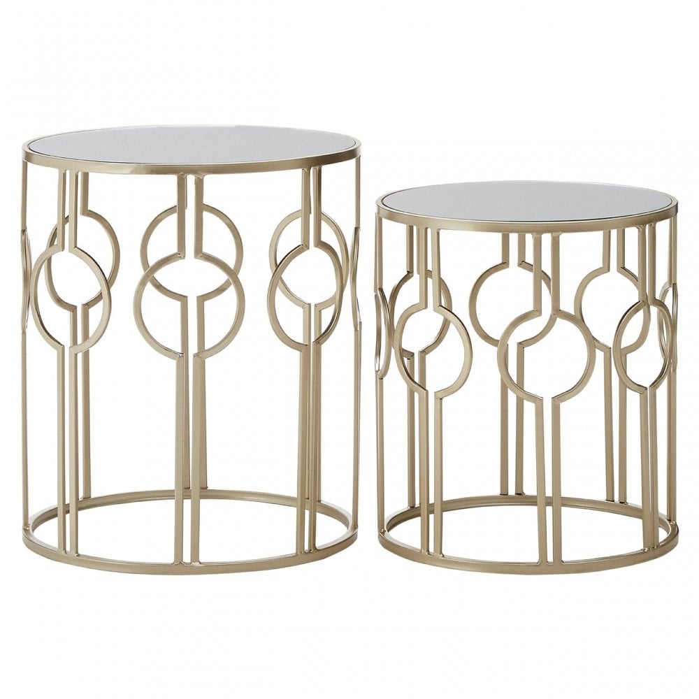 Anvil Champagne Metal Tables, Iron, Mirrored Glass, Gold