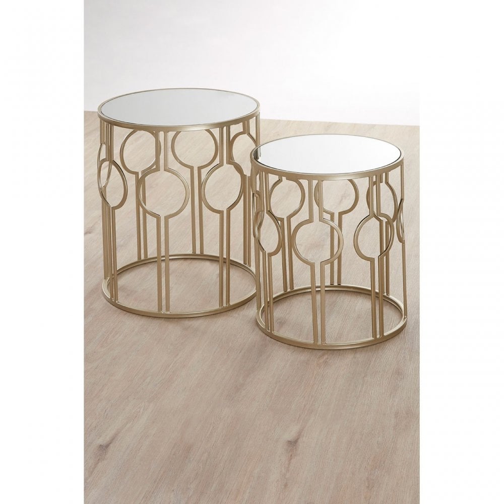 Anvil Champagne Metal Tables, Iron, Mirrored Glass, Gold