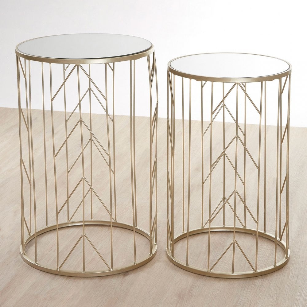 Anvil Champagne Metal Tables, Iron, Mirrored Glass, Champagne