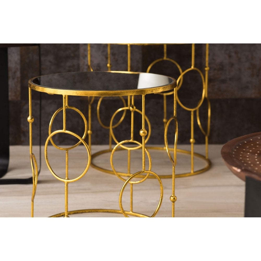 Anvil Tables, Mirrored Glass, Gold