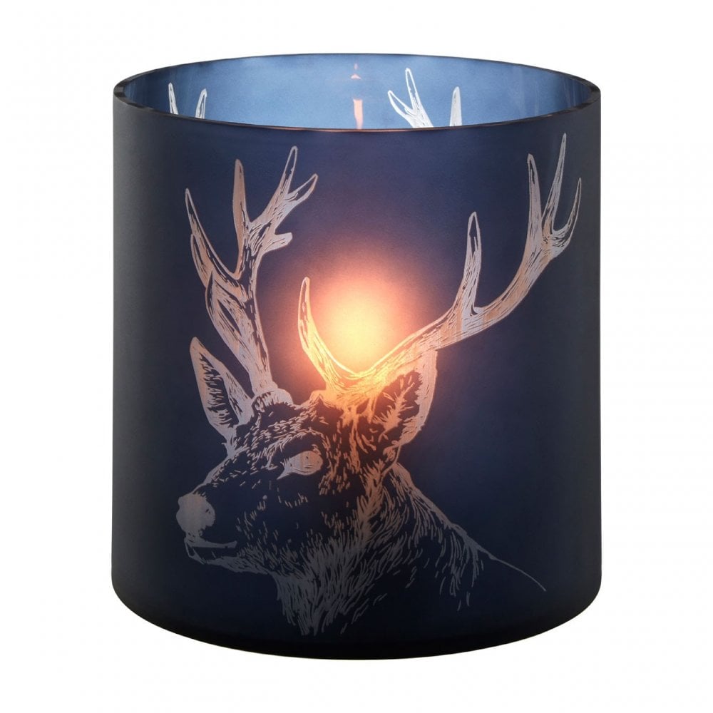 Large Blue Stag Candle Holder, Glass, Blue