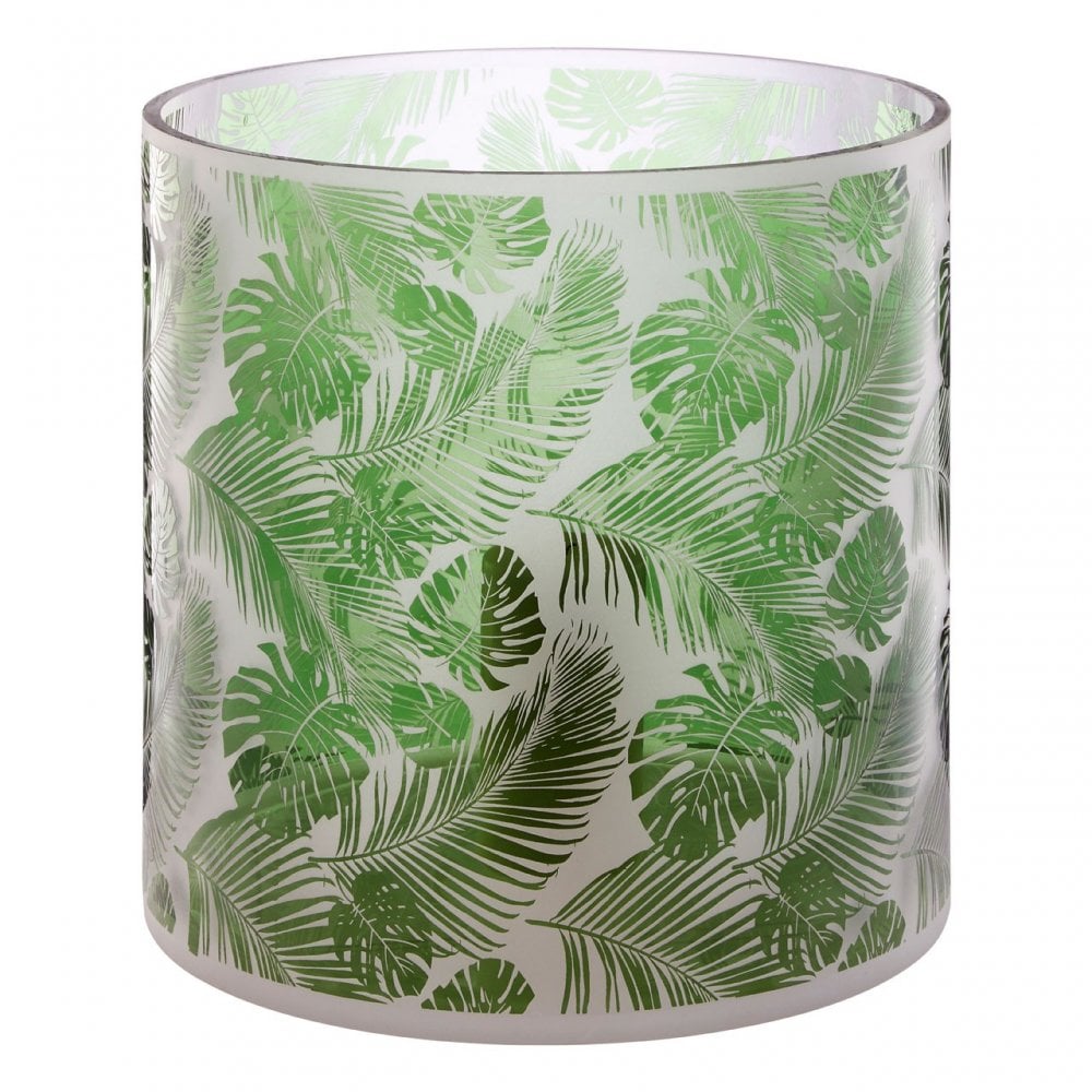 Botanical Large Hurricane Candle Holder, Glass, Green