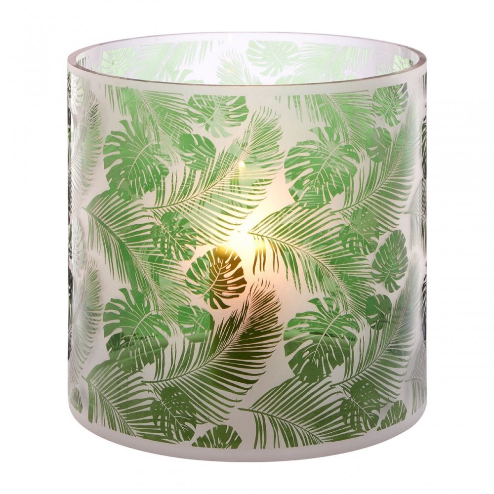 Botanical Large Hurricane Candle Holder, Glass, Green