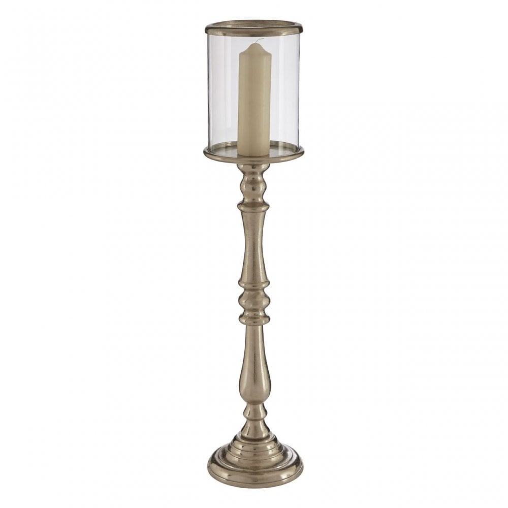 Small Nickel Candle Holder, Aluminium, Glass, Mango Wood, Nickel, Silver