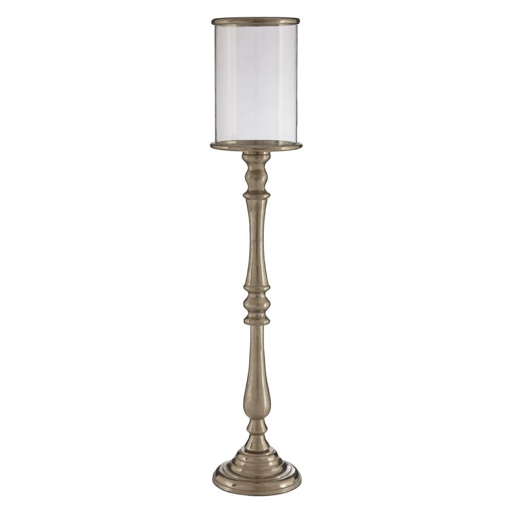 Large Nickel Candle Holder, Aluminium, Glass, Mango Wood, Nickel, Silver