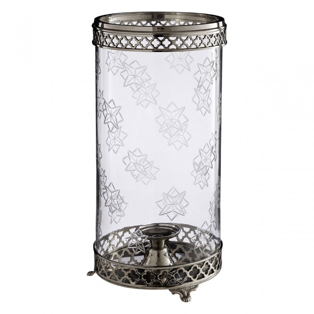 Hurricane Candle Holder with Nickel Finish, Glass, Brass, Nickel, Silver