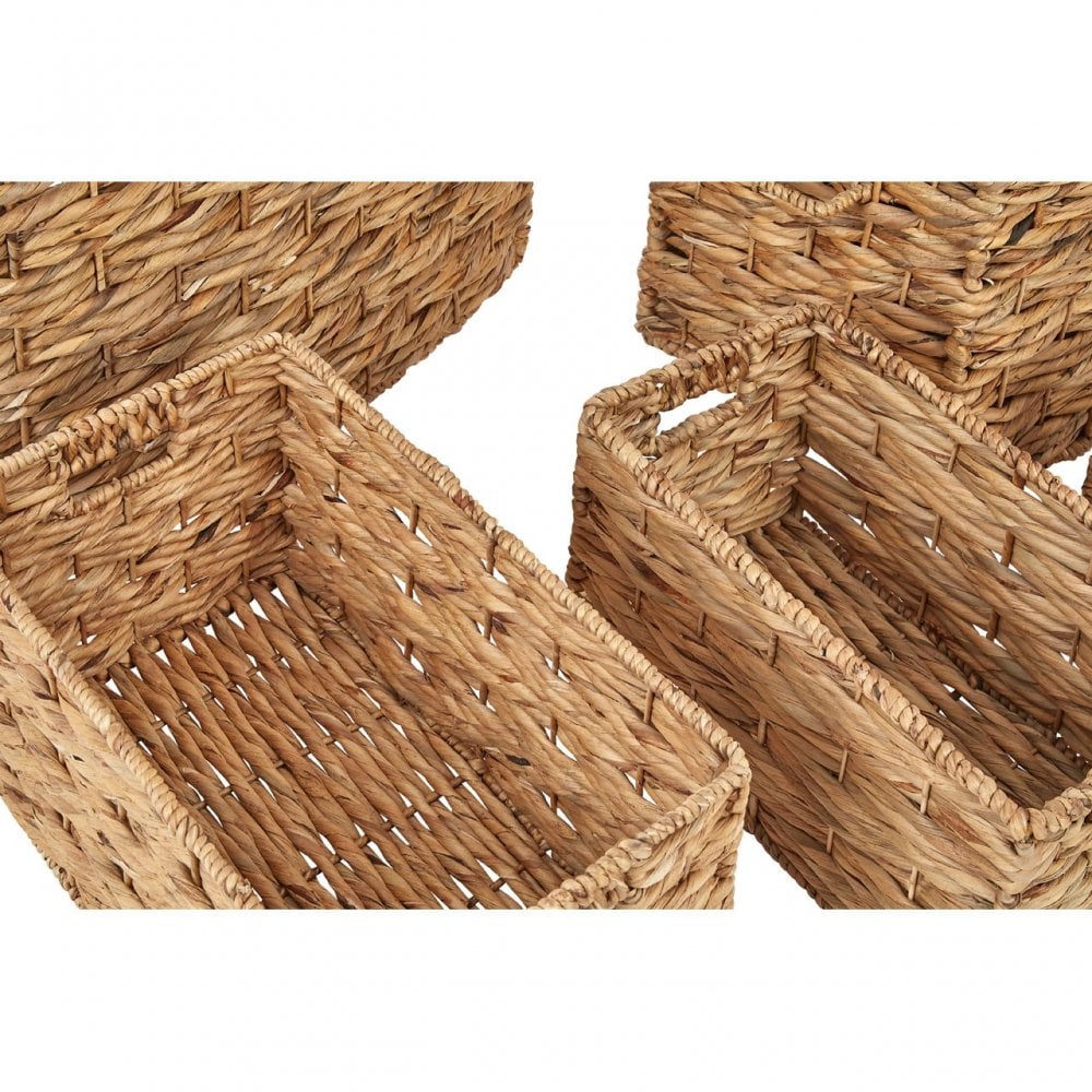 Brown Washed Storage Baskets Set of 6. Iron, Water Hyacinth, Natural