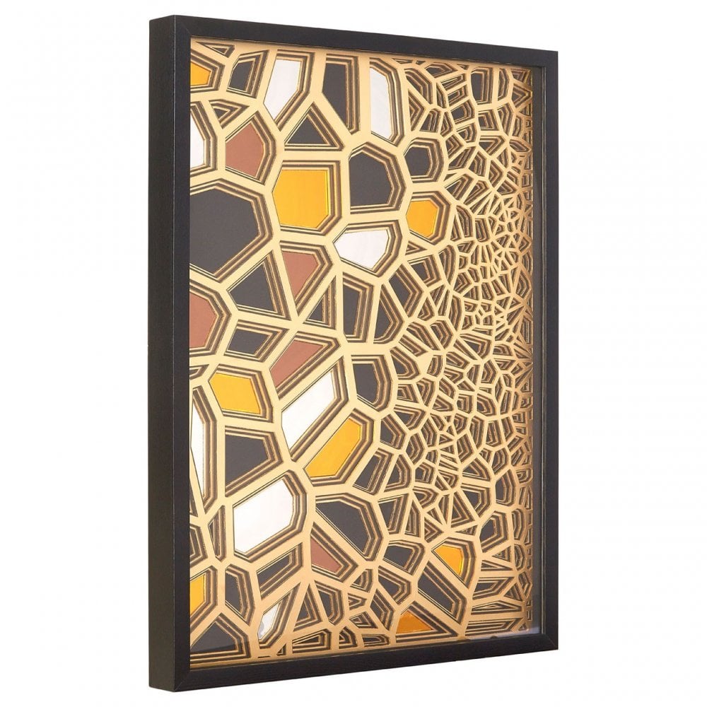 Modello Gold/Black Paper Sculpture Wall Art, Glass, Pine Wood, Gold