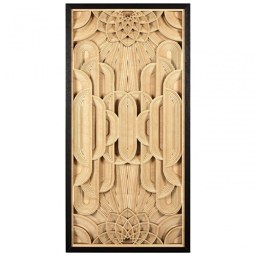 Modello Deco Wood Carving Wall Art, Glass, Pine Wood, Brown