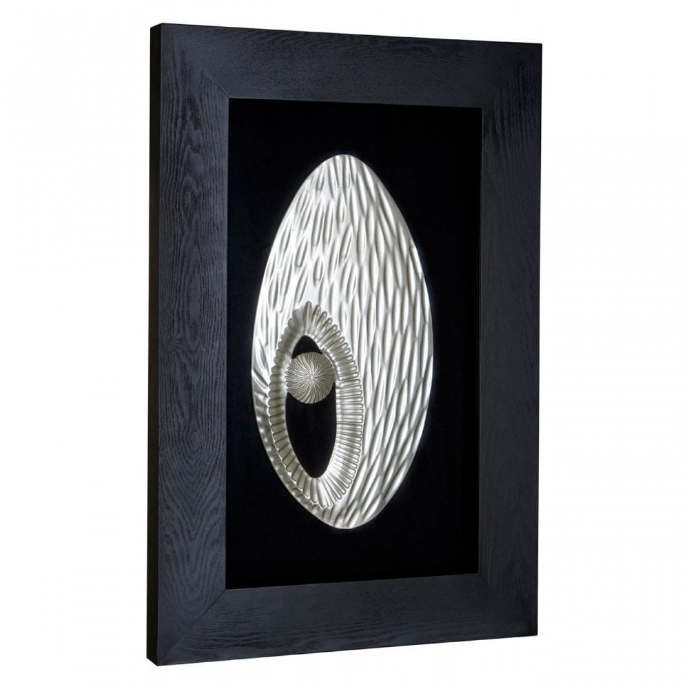 Framed Oval Side Hole Wall Art, Wood, Silver