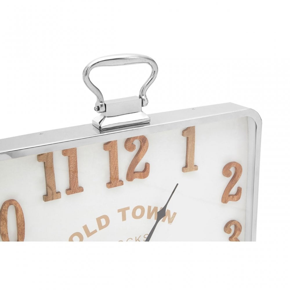 Townhouse Pocket Style Square Wall Clock, Aluminium, Wood, White
