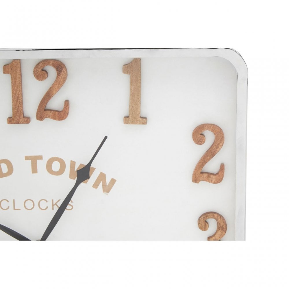Townhouse Pocket Style Square Wall Clock, Aluminium, Wood, White