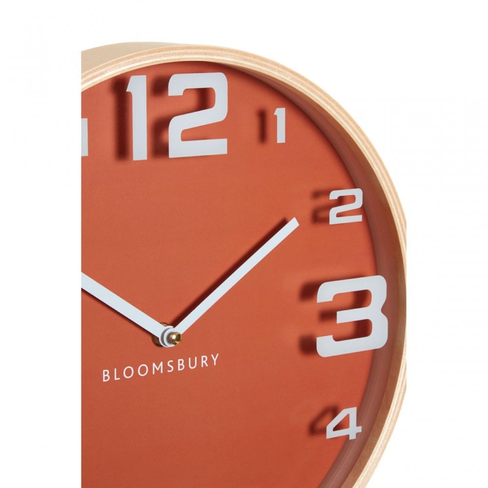 Vitus Orange Wood Large Numbers Wall Clock, Glass, Wood, Orange