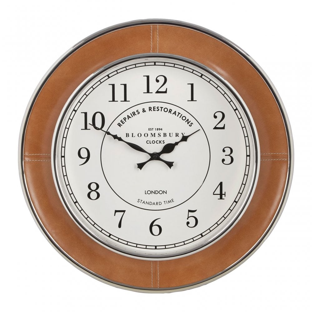 Oxlane Oxlane Churchill Wall Clock, Genuine Leather, Steel, Brown