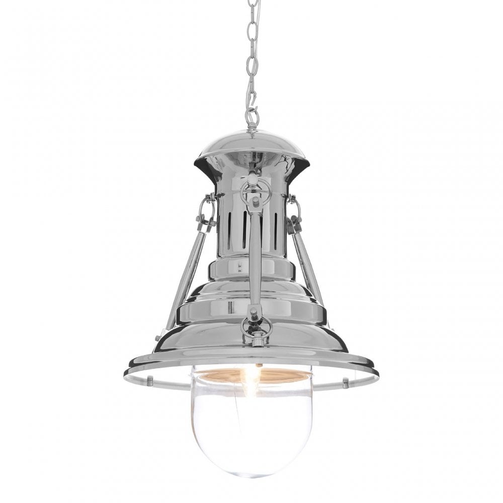 Luthor Large Lighthouse Pendant Light, Chrome, Glass, Iron, Silver
