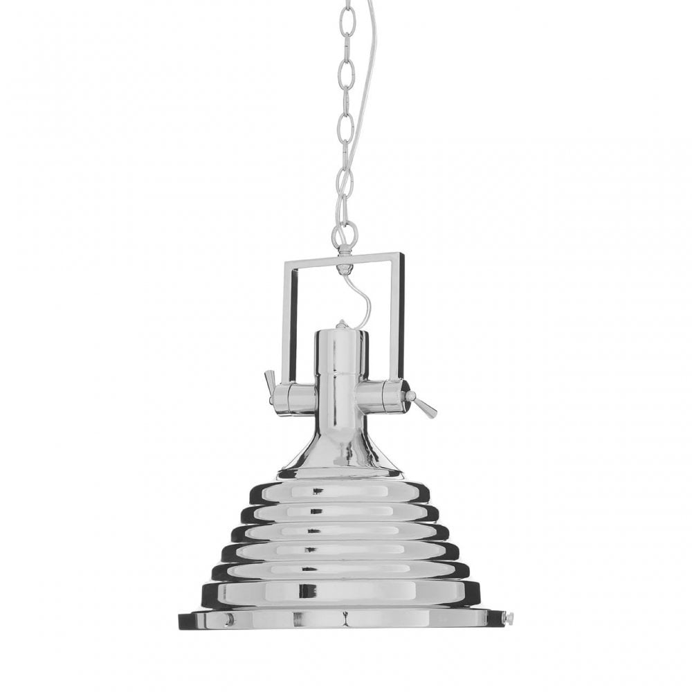 Luthor Medium Chrome Pendant Light, Chrome, Glass, Iron, Silver