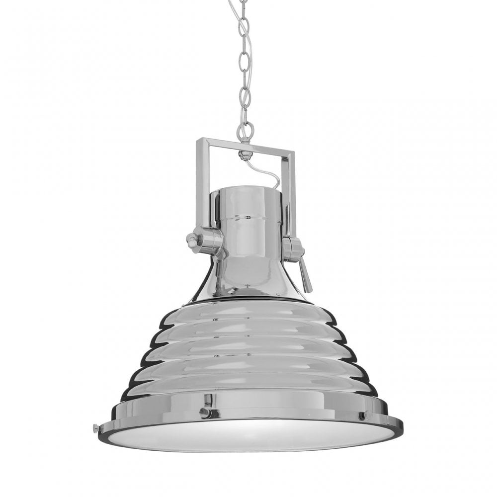 Luthor Large Nickel Pendant Light, Glass, Iron, Silver