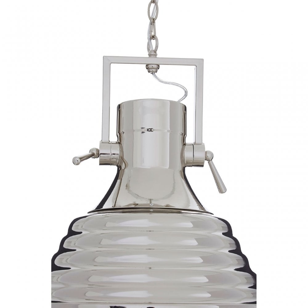 Luthor Large Nickel Pendant Light, Glass, Iron, Silver