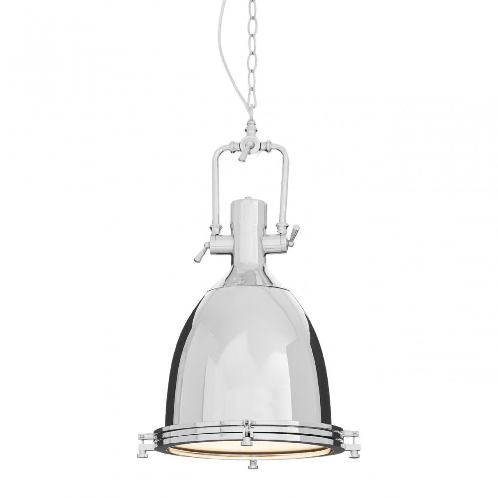 Luthor Large Chrome Plain Pendant Light, Chrome, Glass, Iron, Silver