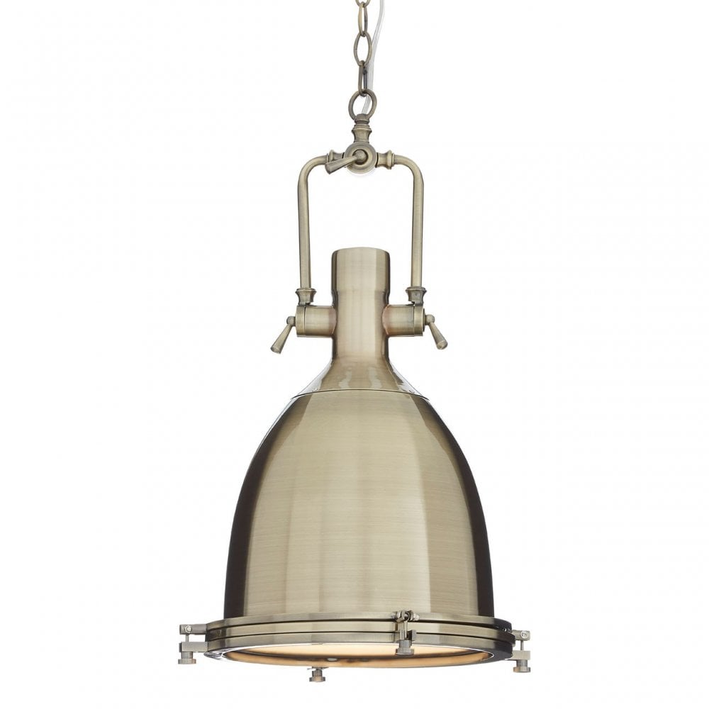 Luthor Large Antique Brass Pendant Light, Glass, Iron, Brass