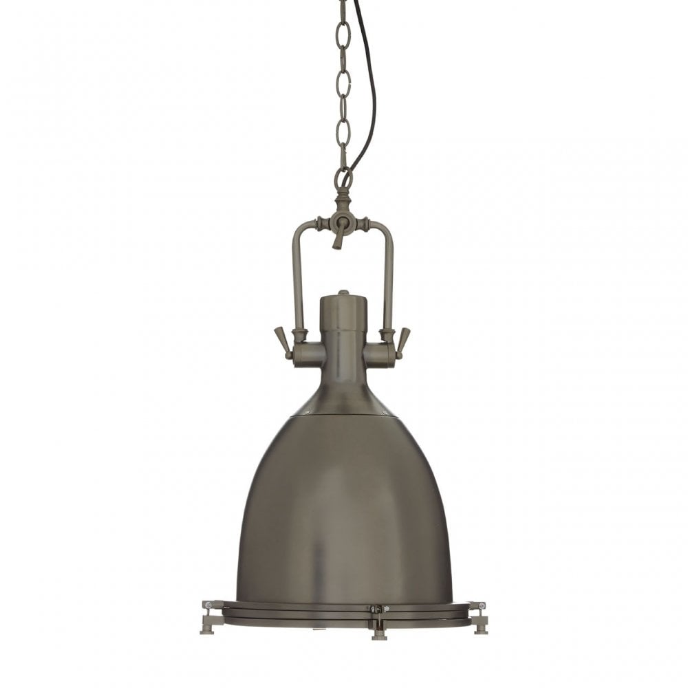 Luthor Large Gunmetal Pendant Light, Glass, Iron, Grey