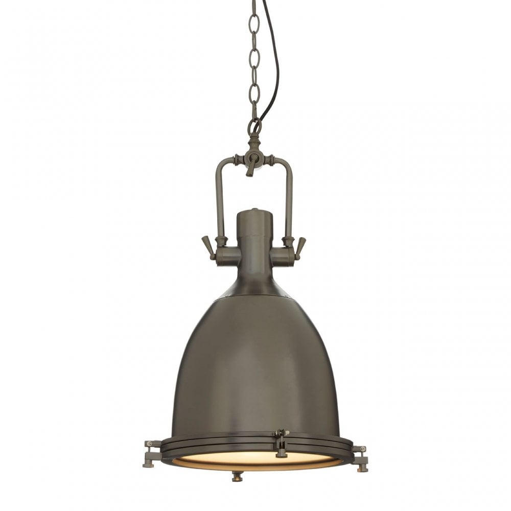 Luthor Large Gunmetal Pendant Light, Glass, Iron, Grey