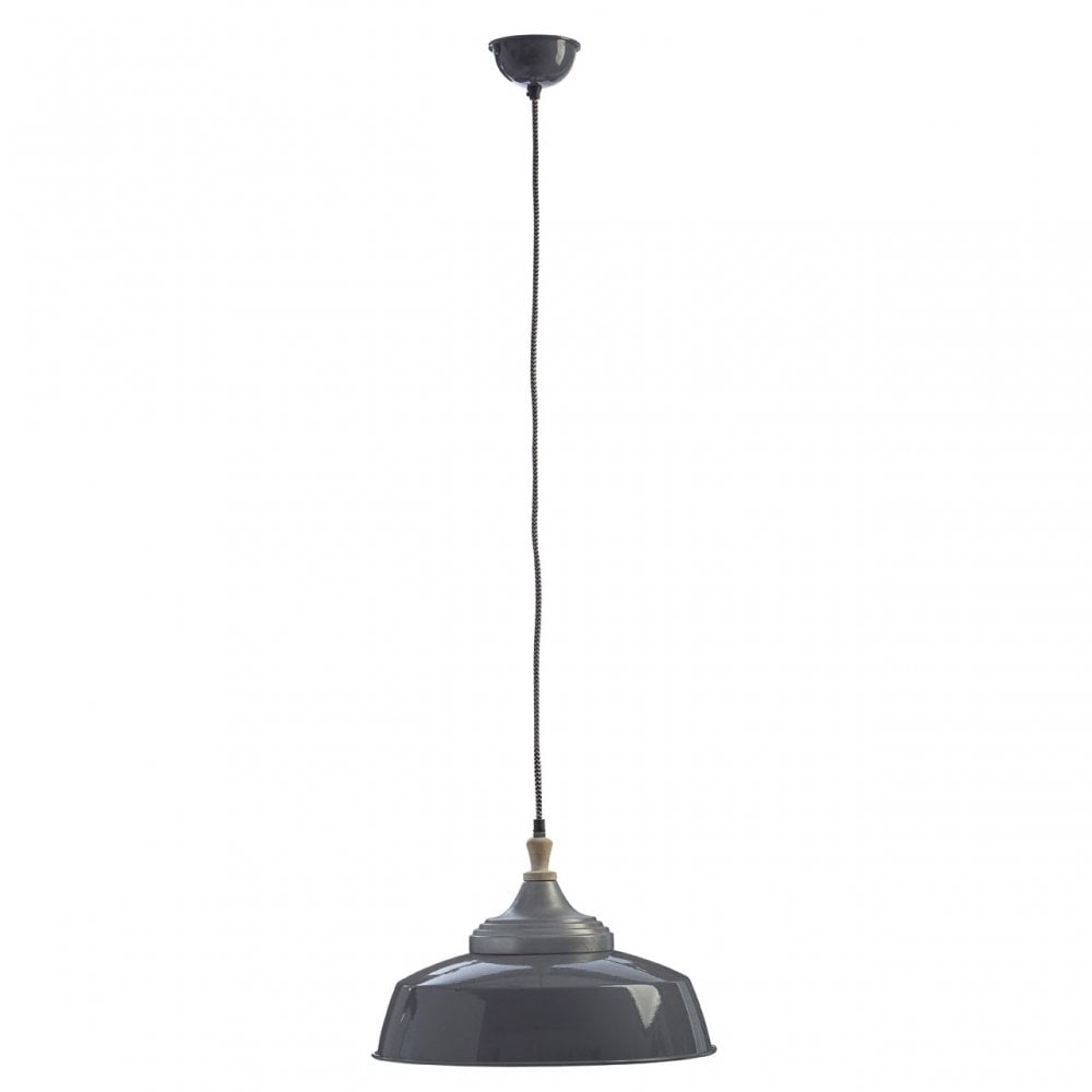 Oslo Large Pendant Light, Iron, Wood, Grey