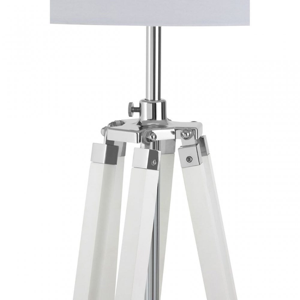 Jasper Floor Lamp, Chromed Fabric, Wood, White