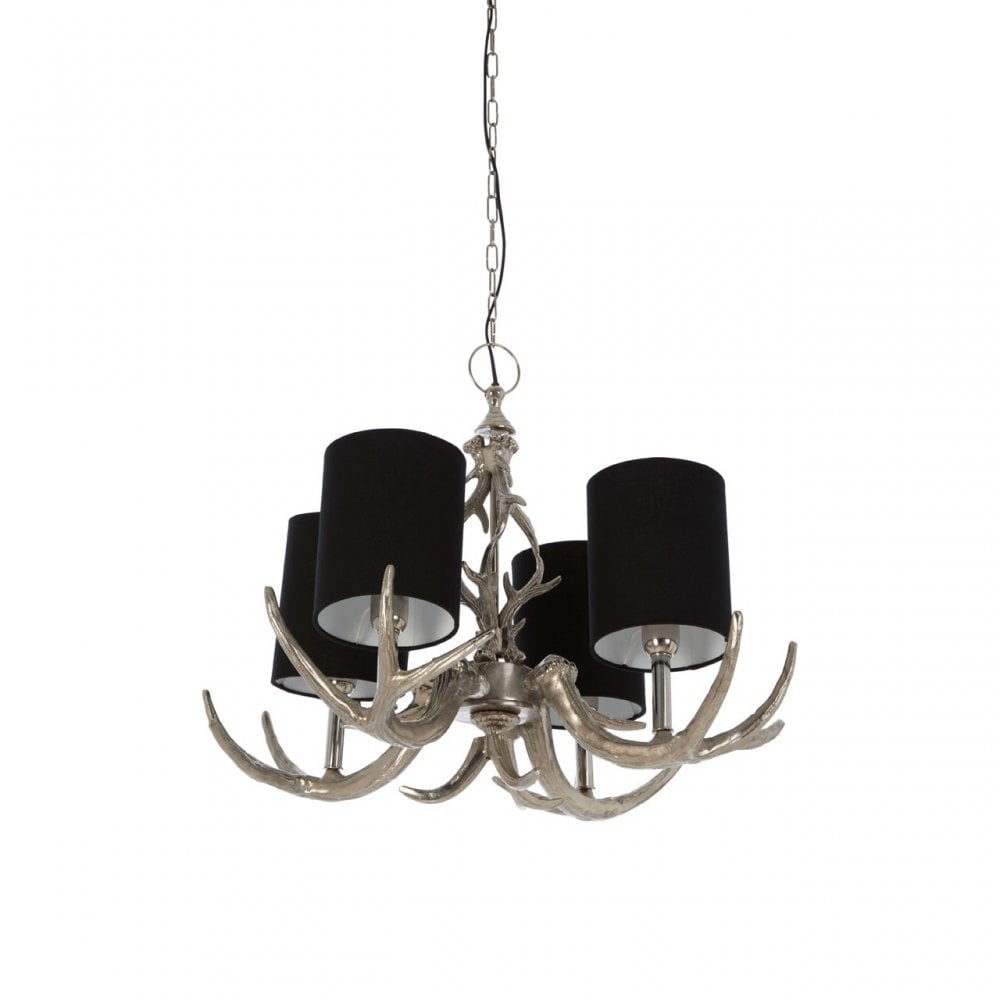 4 Light Rockclif Rockclif Antler Chandelier, Aluminium, Nickel, Silver