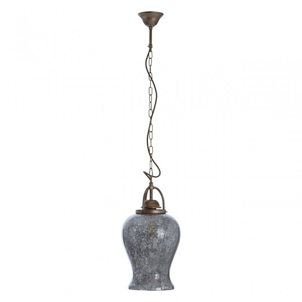 Terina Antique Silver Finish Pendant Light, Iron, Mirrored Glass, Silver