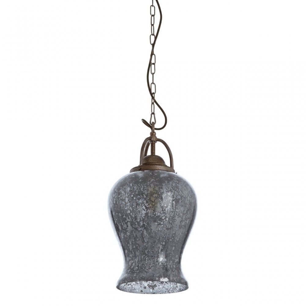Terina Antique Silver Finish Pendant Light, Iron, Mirrored Glass, Silver