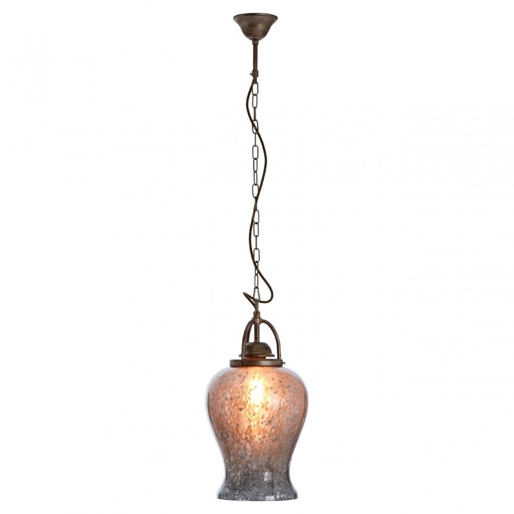 Terina Antique Silver Finish Pendant Light, Iron, Mirrored Glass, Silver