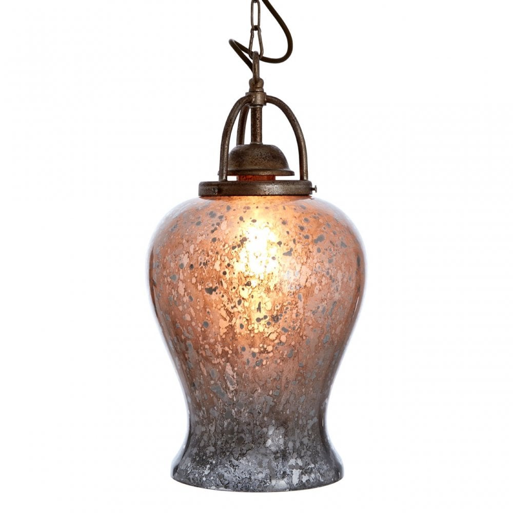 Terina Antique Silver Finish Pendant Light, Iron, Mirrored Glass, Silver