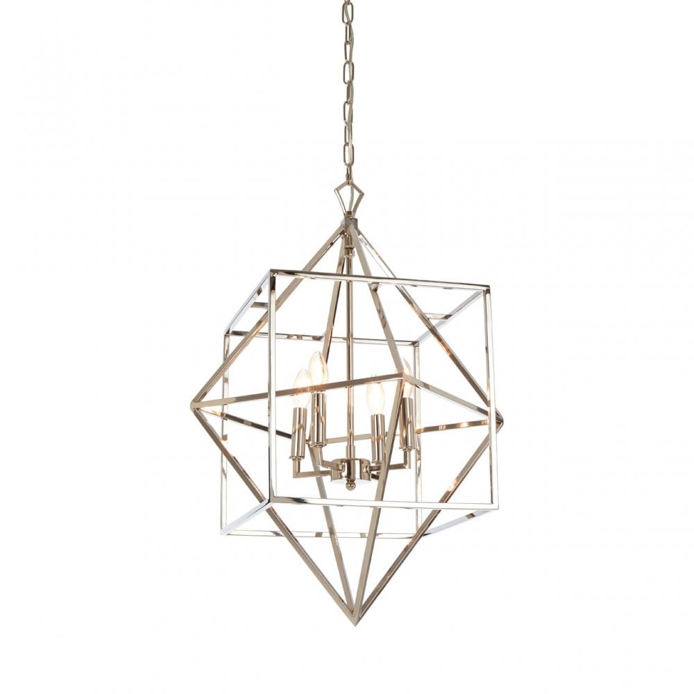 Kamara Square Design Chandelier, Stainless Steel, Silver