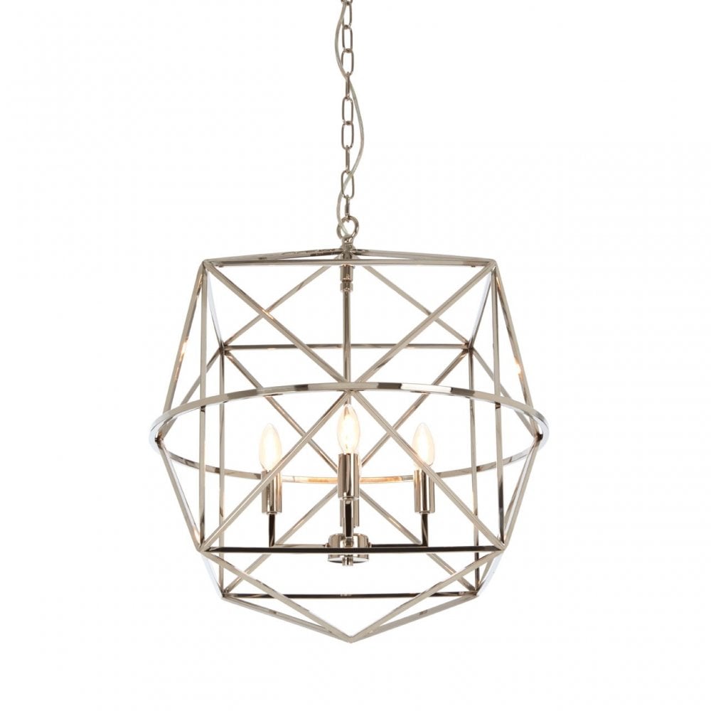 Kamara Hexagonal Chandelier, Stainless Steel, Silver