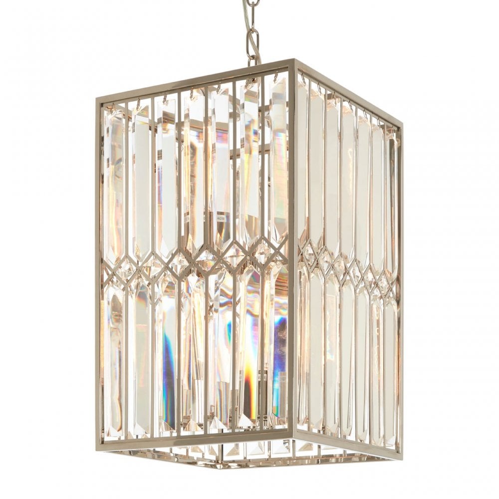 Marentina Cylindrical Chandelier, Crystal, Stainless Steel, Silver