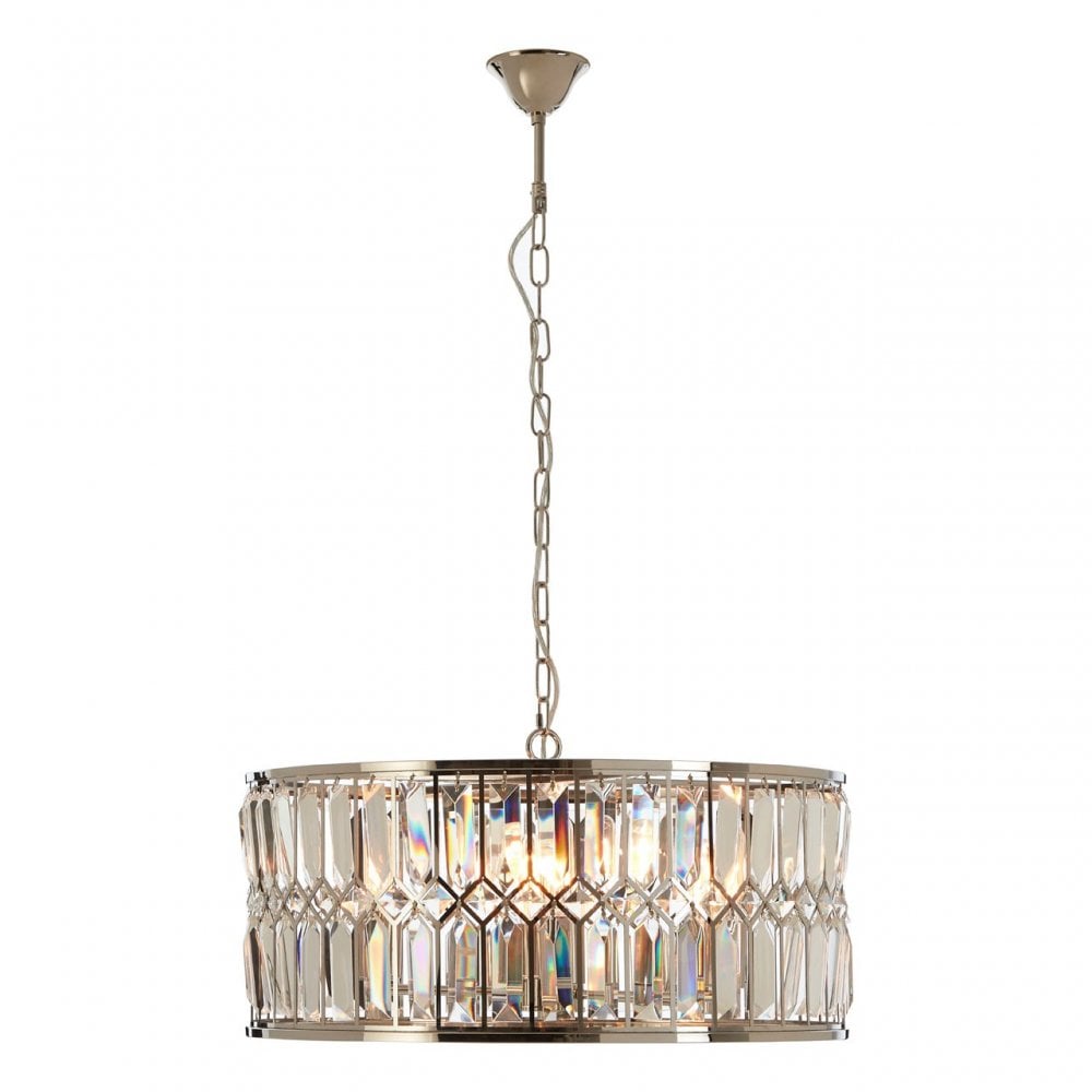 Marentina Round Chandelier, Crystal, Stainless Steel, Silver