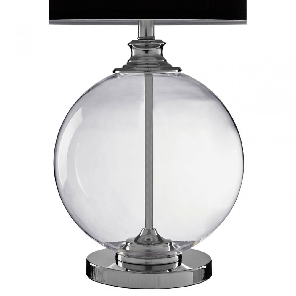 Edna Small Black Table Lamp, Chrome, Glass, Linen, Black