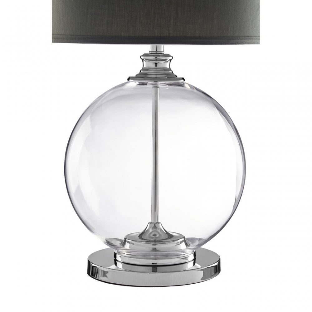 Edna Small Grey Table Lamp, Chrome, Glass, Silk, Silver