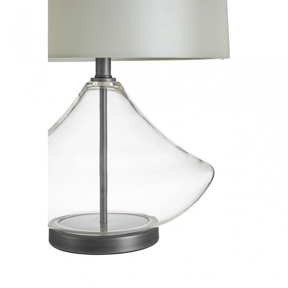 Usha Light Grey Shade Table Lamp with EU Plug, Chromed Fabric, Glass, Grey
